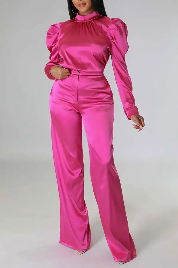  Luxe Puff Sleeve Pant Suit