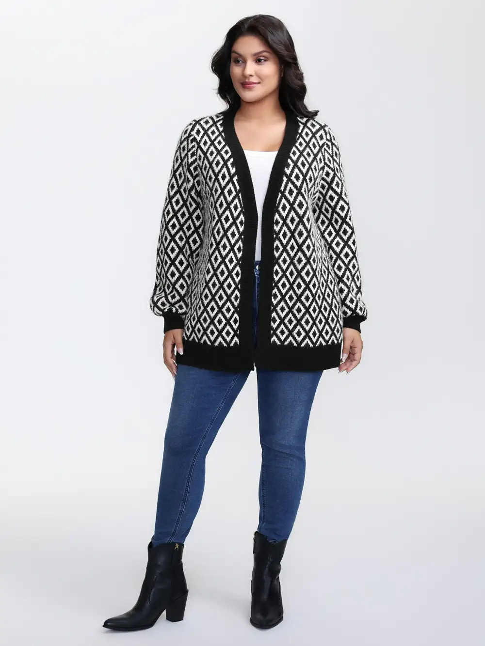 Mink Jacquard Diamond Pattern Knit Cardigan