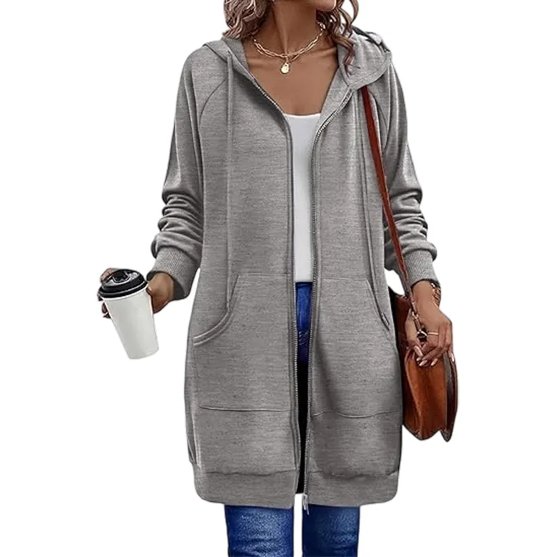 Women's casual cotton pullover with zipper and hood