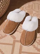 Women's Brown Cozy Slippers – Faux Suede Fleece Lined Warm Indoor House Shoes for Winter and Home Comfort
