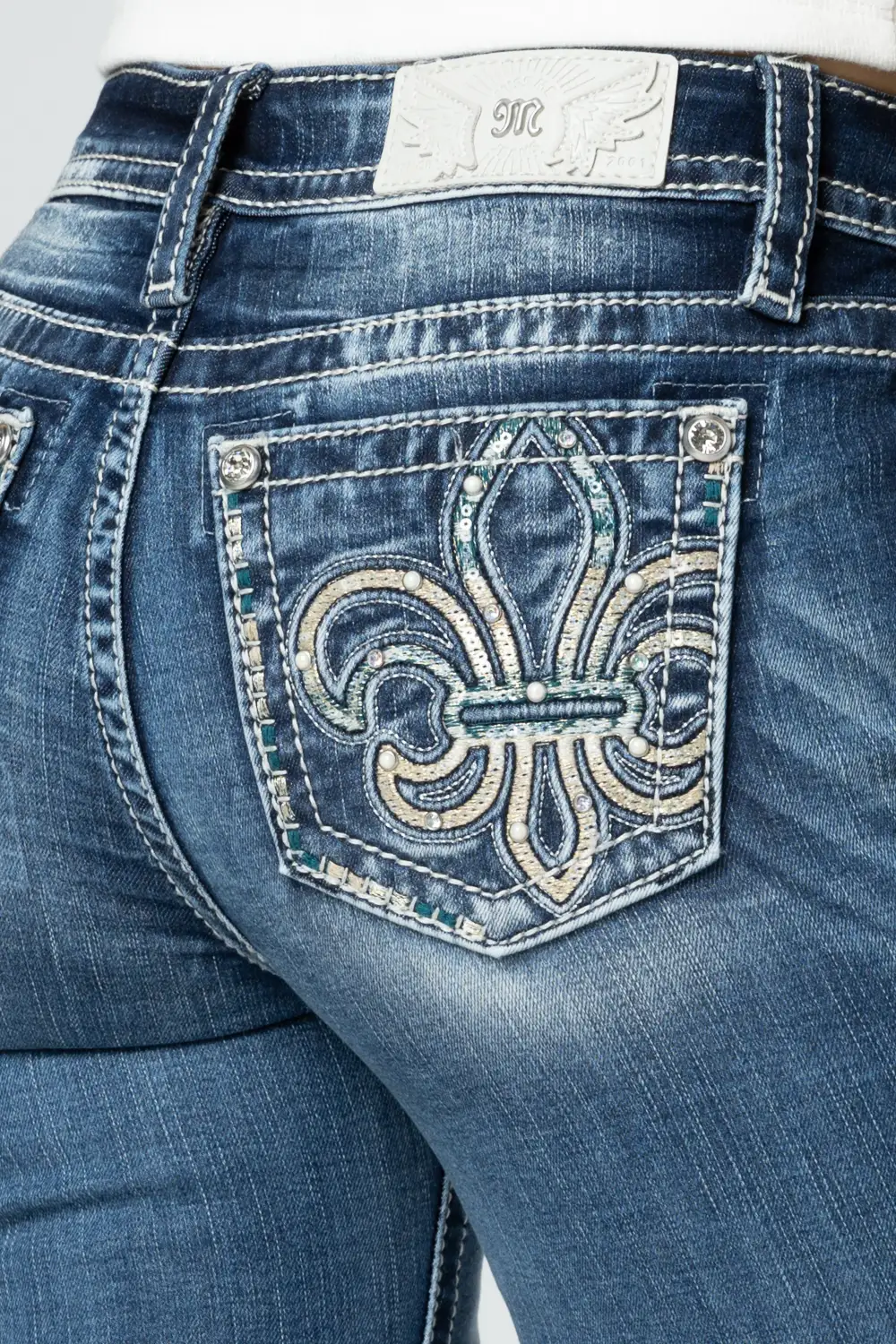 Turquoise & Champagne Fleur De Lis Bootcut Jeans