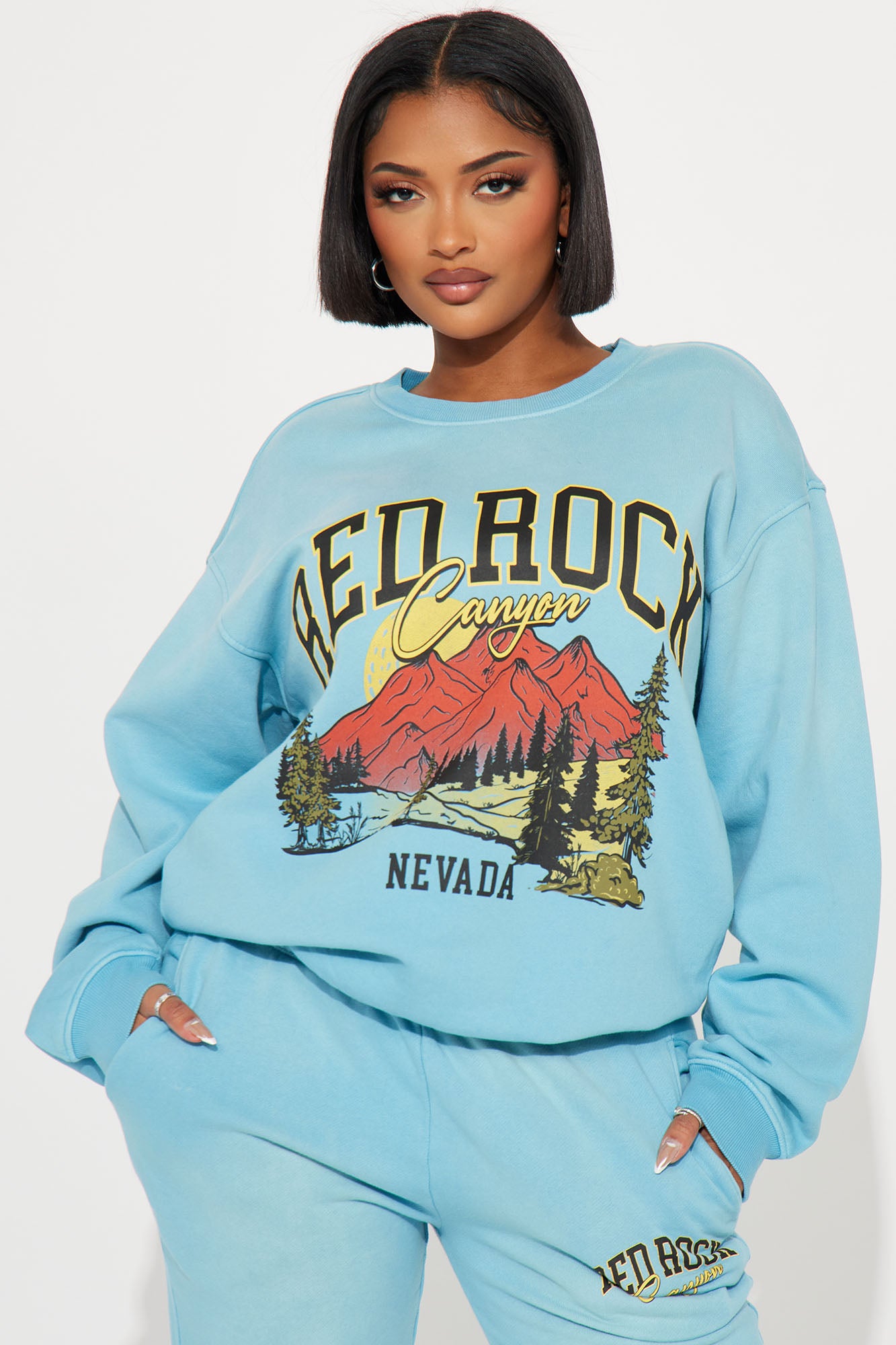 Red Rock Washed Jogger Set - SkyBlue