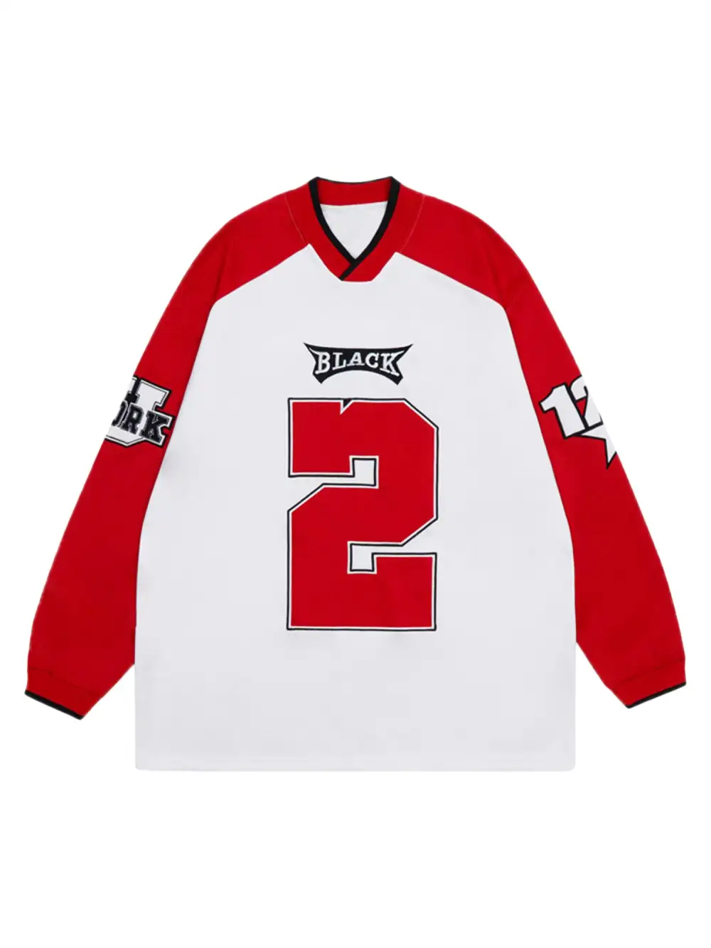 V-neck Embroidered Long Sleeve Sweatshirt - 1684