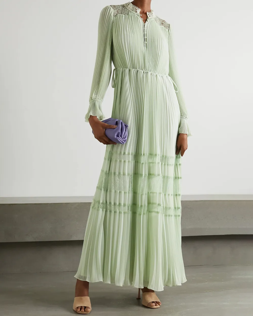 Pleated lace panel dress