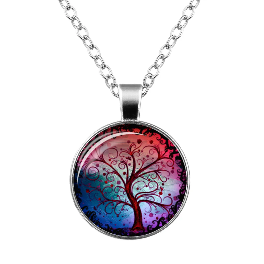 Tree Of Life Time Gem Glass Pendant Necklace