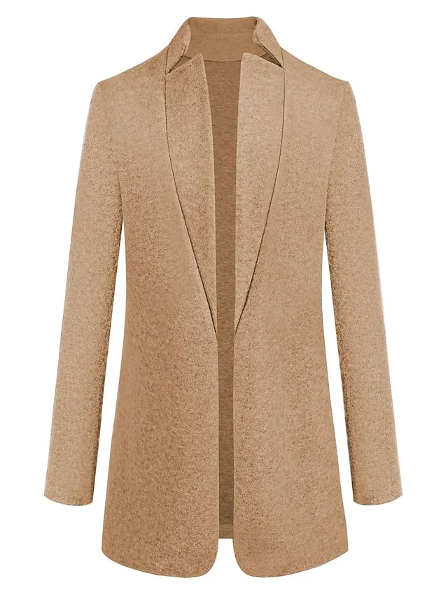 Women's Pea Coat Winter Coat Open Front Stand Collar Trench Coat Fall Warm Windproof Overcoat Christmas Jacket caramel colour