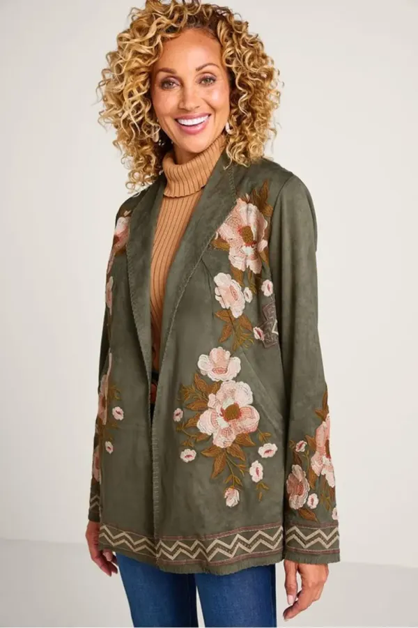 Fleur De Faux Suede Embroidered Jacket