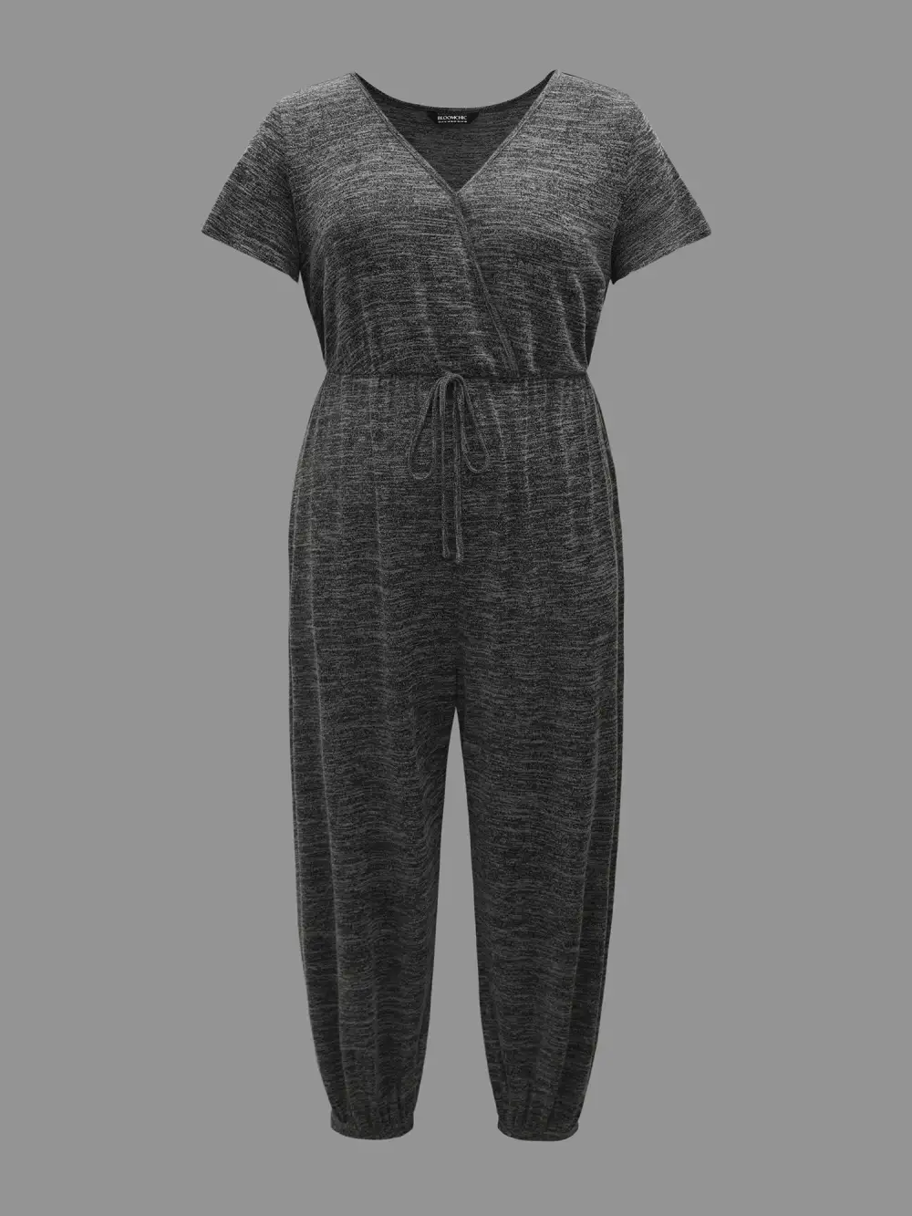 Plain Wrap Drawstring Pocket Jumpsuit