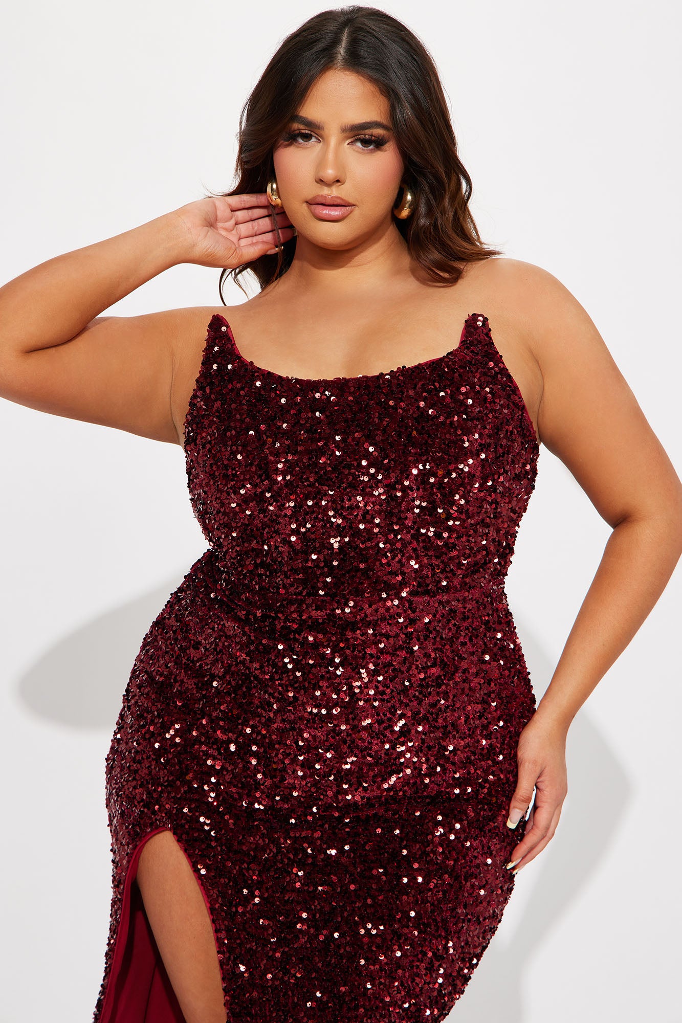 Glamour Sequin Gown - Burgundy