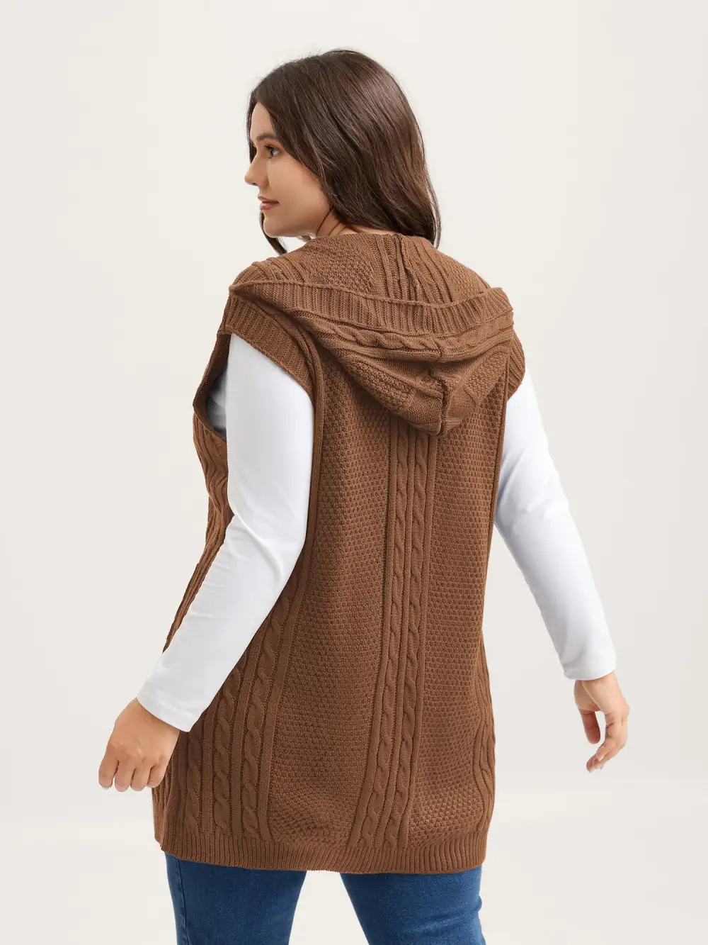 Twisted Hooded Sleeveless Knit Cardigan
