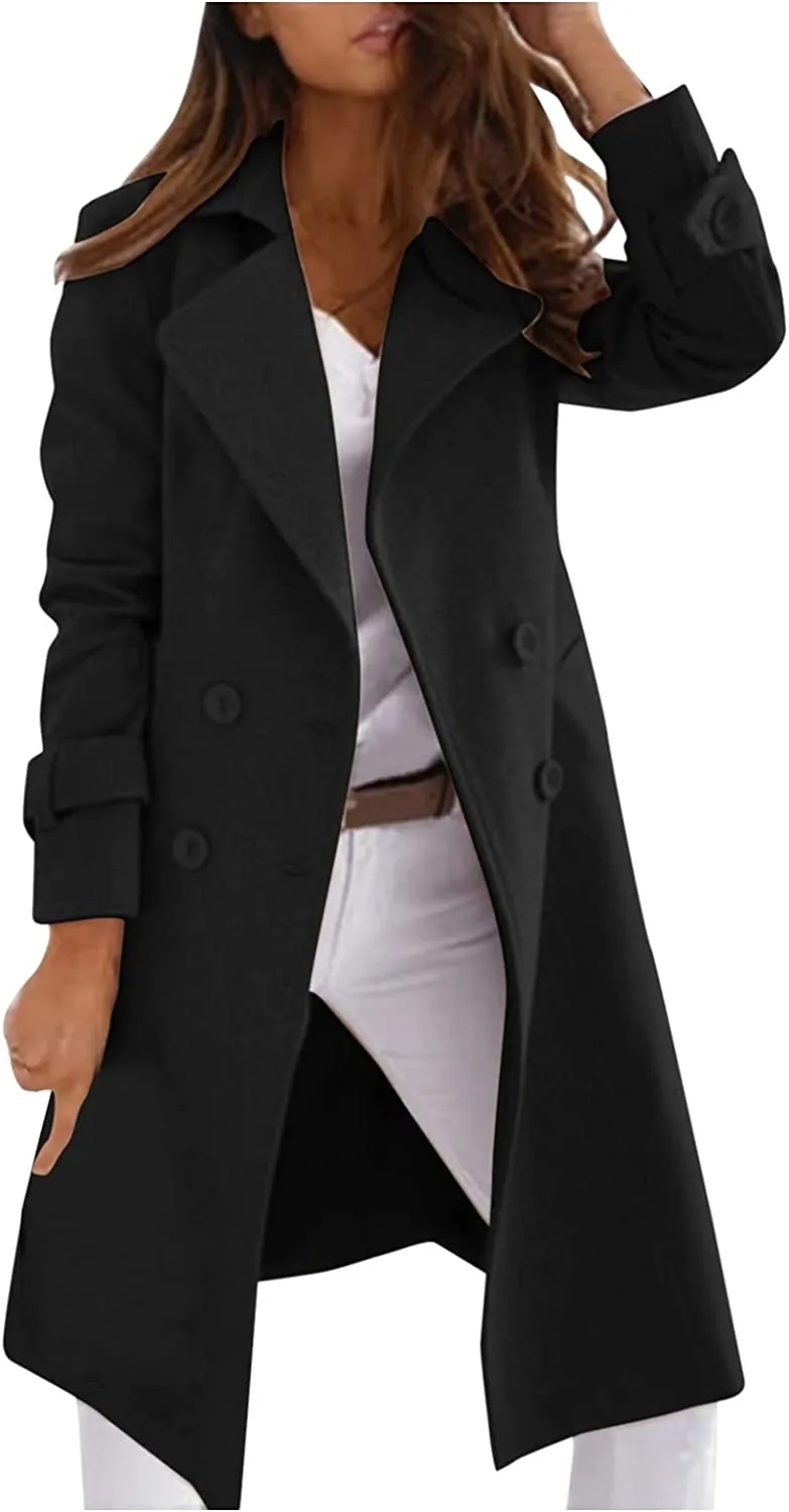Xiloccer Womens Long Trench Coat Windbreaker Jacket Lightweight Long Outerwear Warm Jacket Women's Plus Size Trench Coat