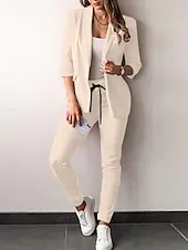 Women's Fashion Formal Blazer Suits Half Sleeve Solid Color Drawstring Work Business Dark Grey Black Dusty Rose Spring &  Fall Regular Fit