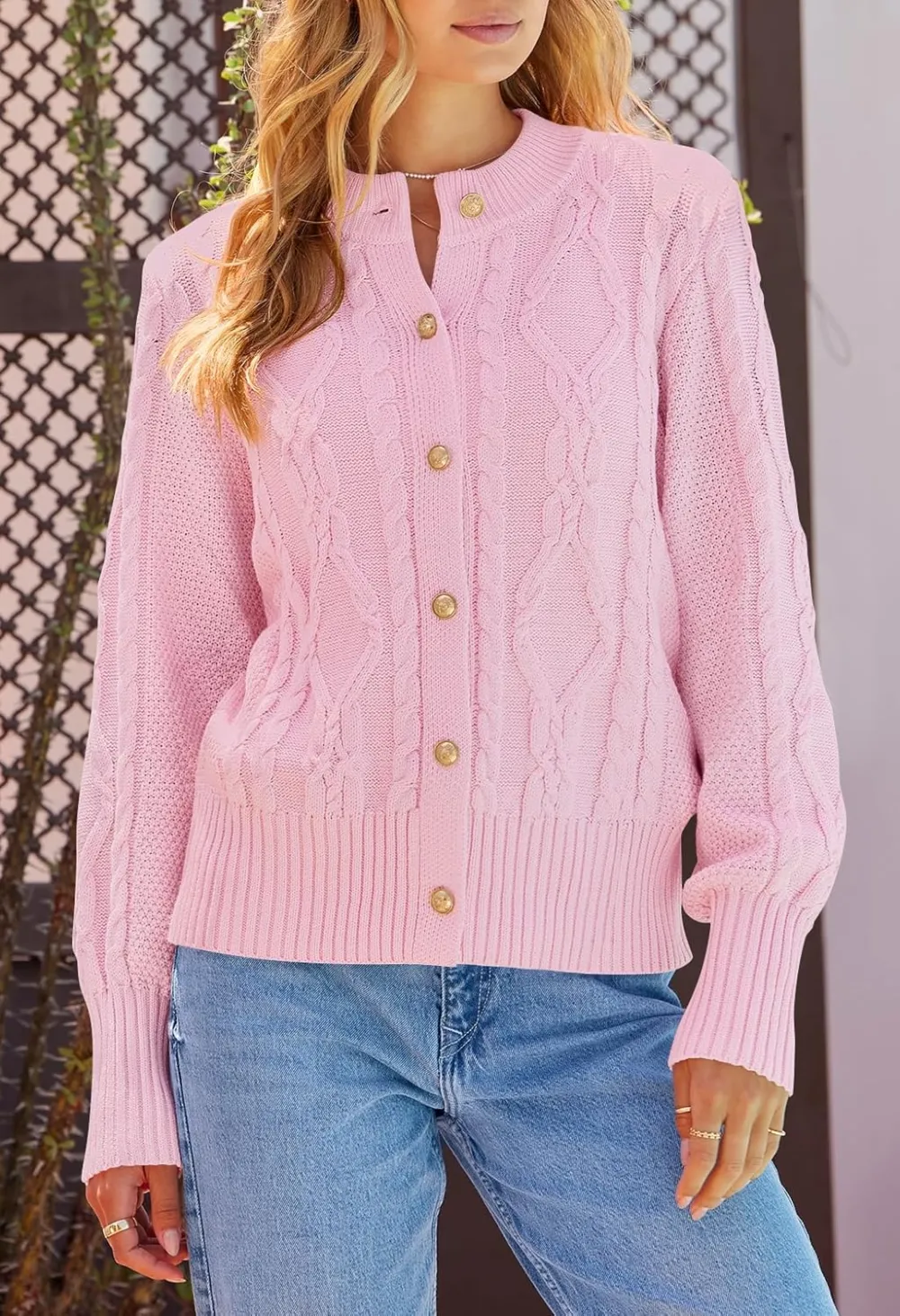 Women's 2024 Fall Long Sleeve Sweater Cardigan Cable Knit Open Front Button Outwear Coats