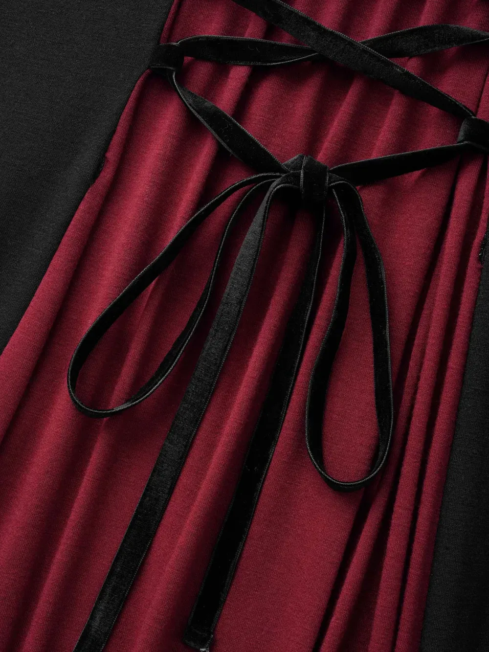 Stretchy Knit Adjustable Tie Frill Trim Midi Dress