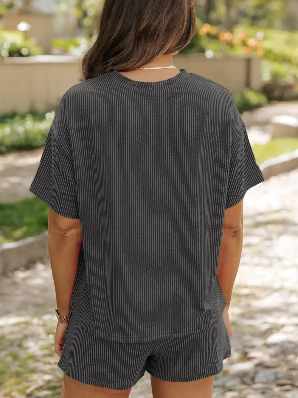 ✨Women's Ribbed Textured Knit Loose Lounge Shorts 2 Piece Set