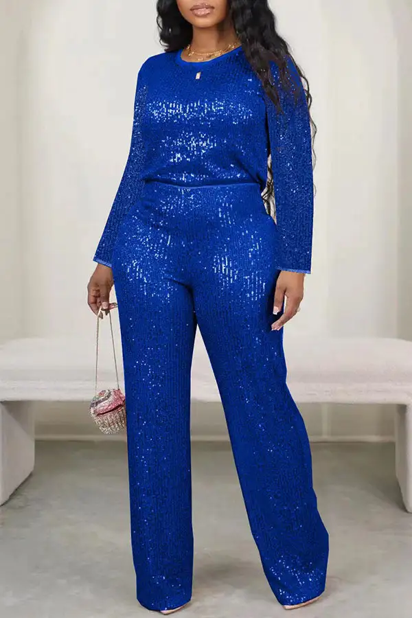 Sequin Round-Neck Pant Set