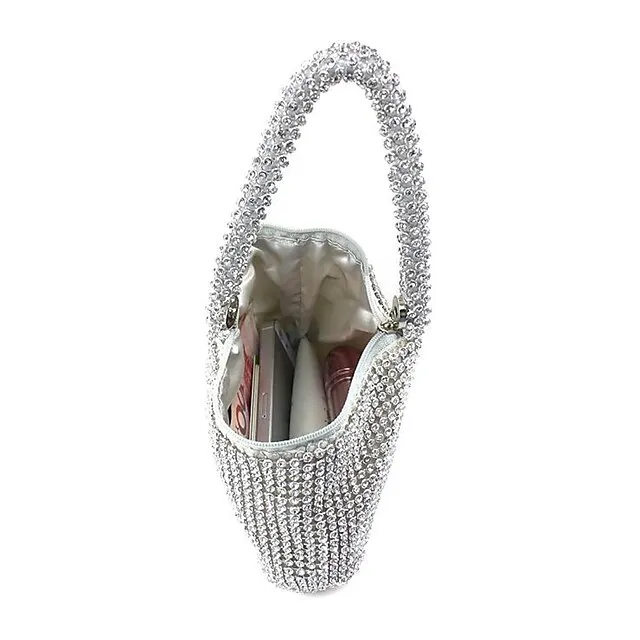 Women's Clutch Evening Bag for Evening Bridal Wedding Party with Rhinestone Solid Color in Silver Black Gold