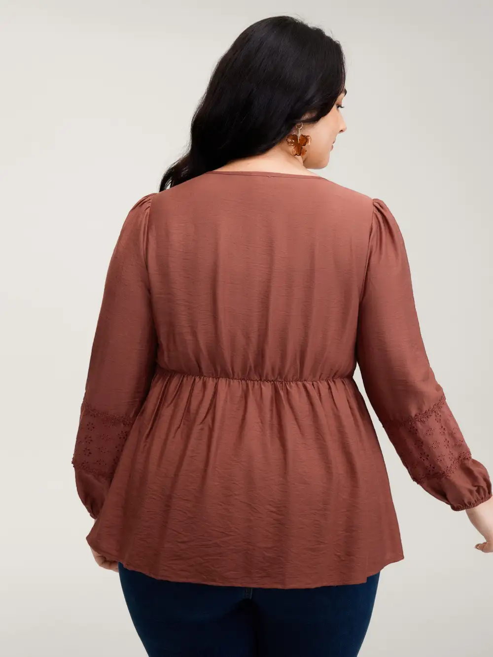 Lace Trim High-Waist Neck Tie Blouse