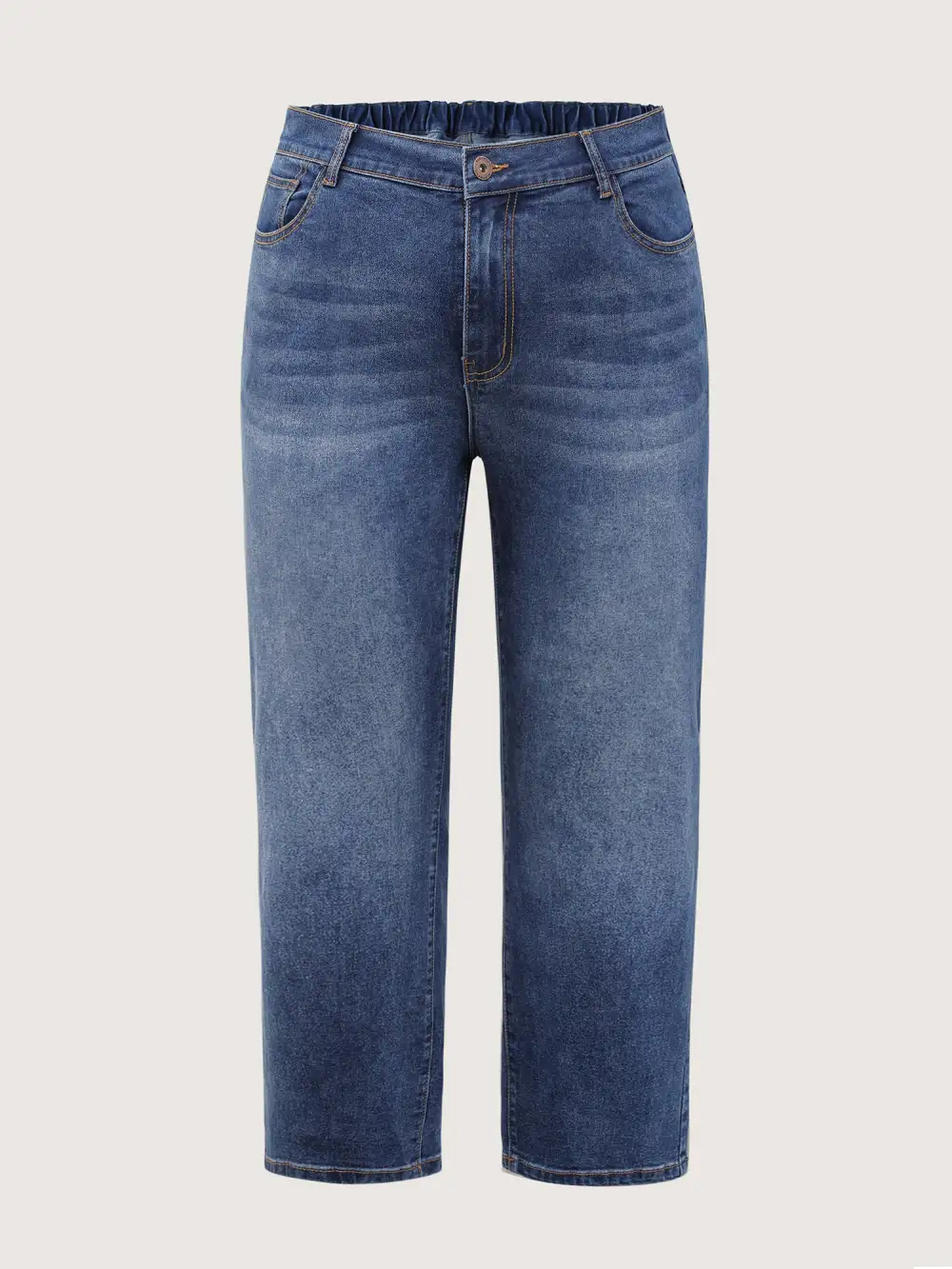 Stretchy Vintage Wash Roll Hem Jeans