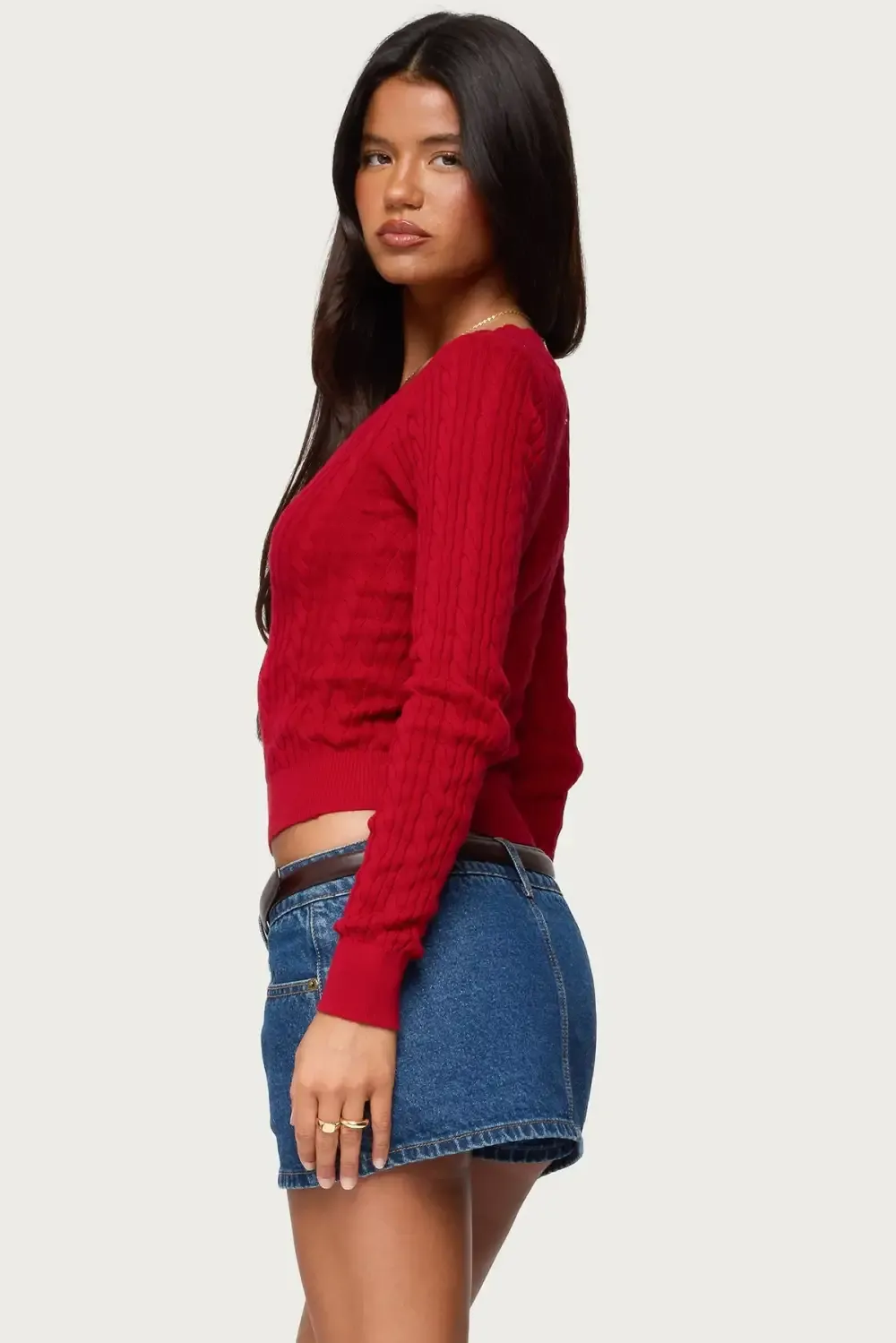 Ashlee V Neck Cable Knit Top
