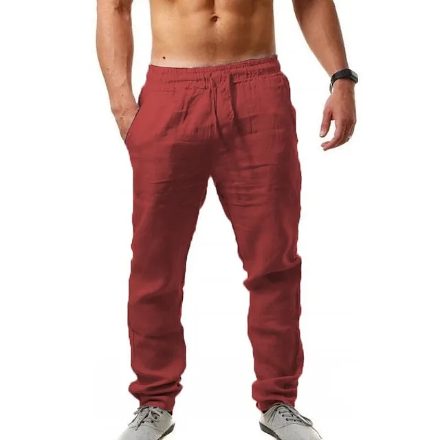 Men's Linen Pants Trousers Beach Pants Pocket Drawstring Elastic Waistband Plain Comfort Breathable Daily Stylish Hip Hop Dark Khaki Light Khaki Micro-elastic
