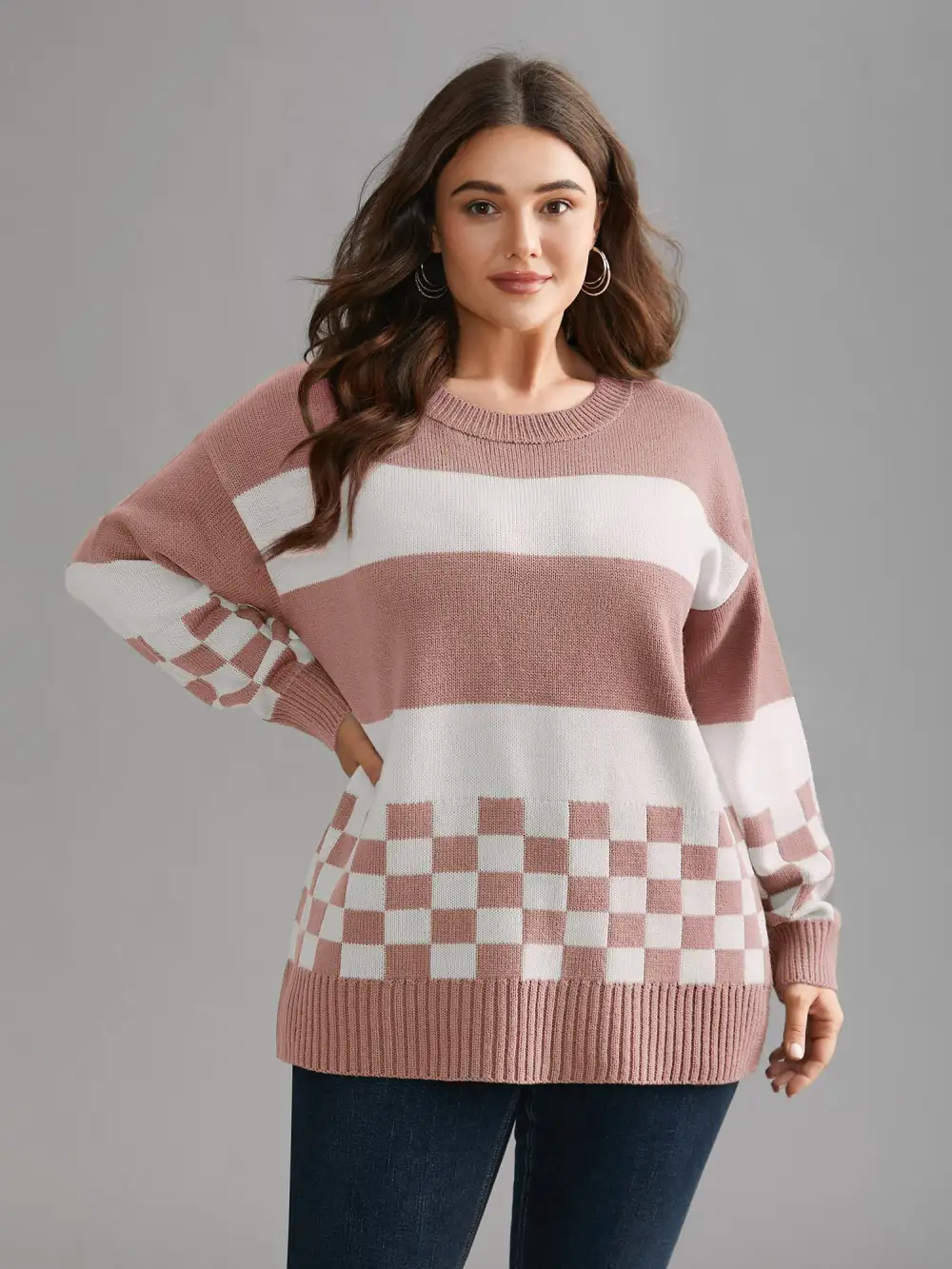 Colorblock Contrast Round Neck Split Hem Pullover