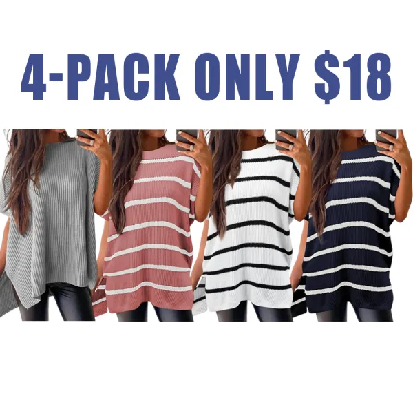 Women's Oversized Knit Sweater – Drop Shoulder, Short Sleeve, Casual Summer Pullover