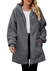 Women's Fleece Jacket Teddy Coat Hoodie Jacket Warm Breathable Zipper Pocket Fleece Lined Casual Color Block Vacation Street Daily Wear Going out Zipper Long Hoodie Regular Fit Long Sleeve Outerwear