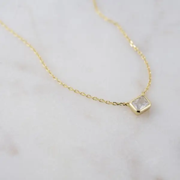 Bezel Cubic Zirconia Necklace, Baguette Necklace, Rectangle Necklace, Pendant Necklace, Minimalist Necklace, Dainty Necklace, Gift for Her,