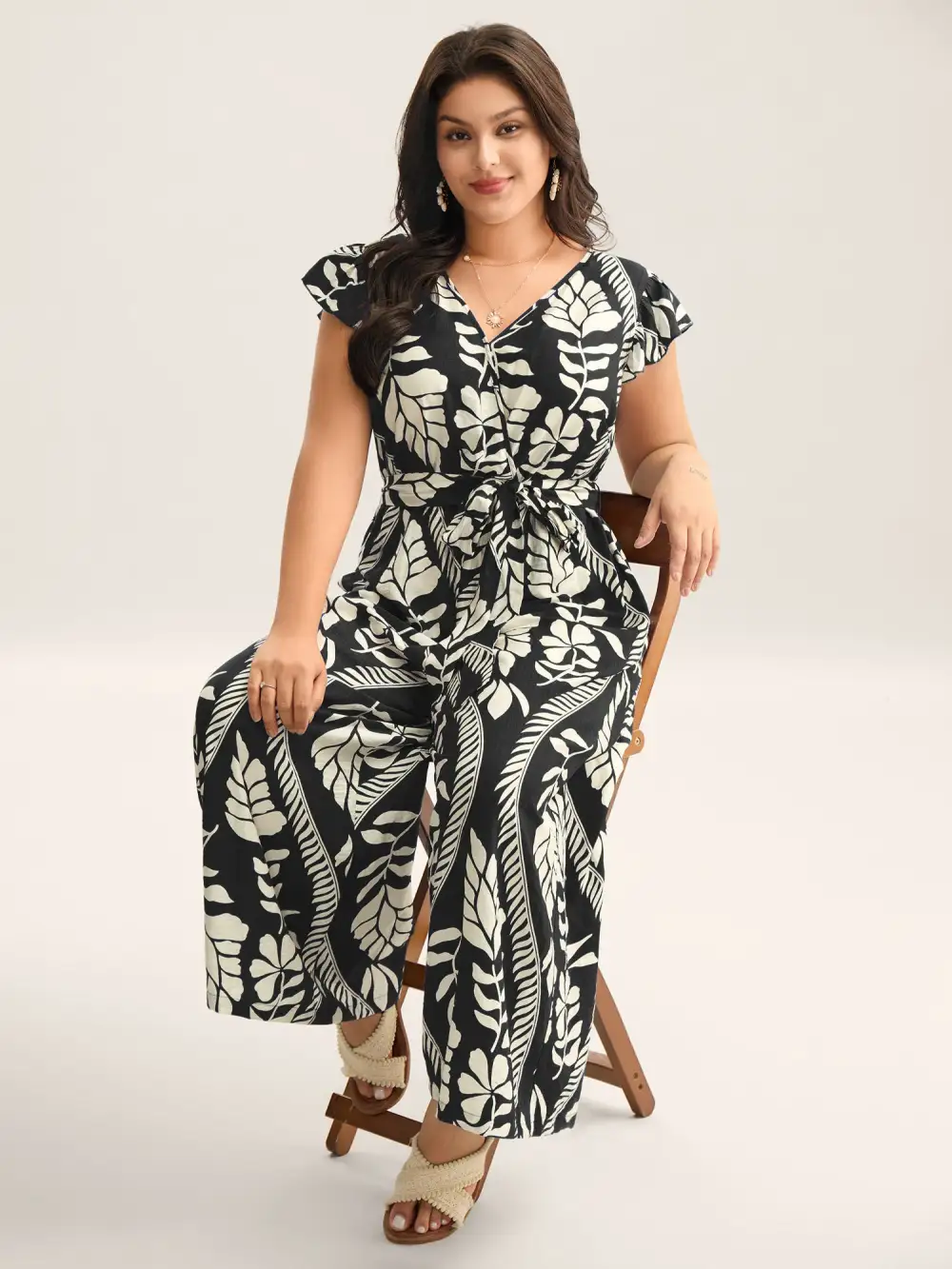 Large Floral Print Pockets Jumpsuit