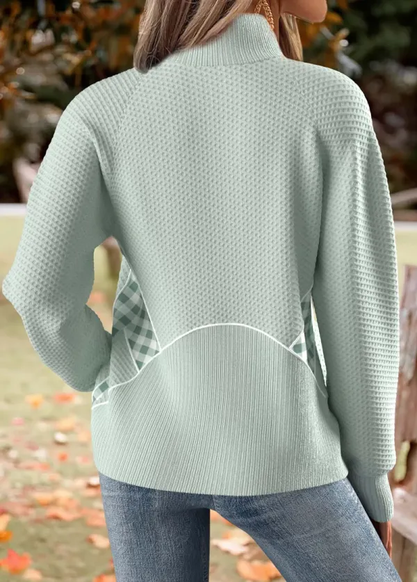 Sage Green Tummy Coverage Plaid Long Sleeve Sweatshirt