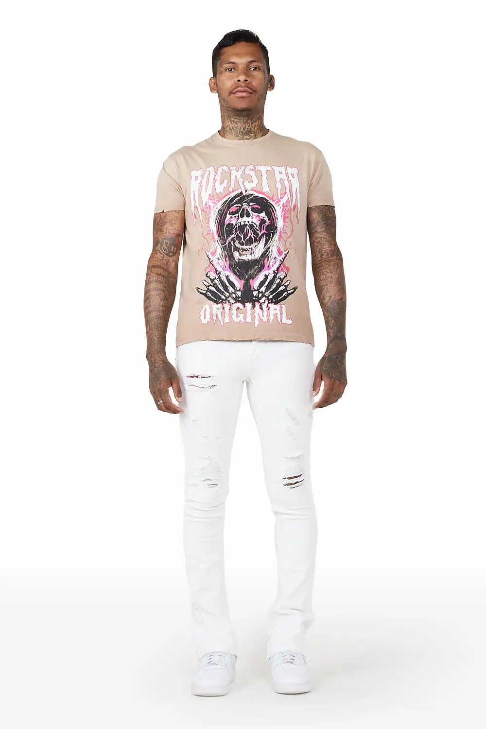 Vanni White Stacked Flare Jean