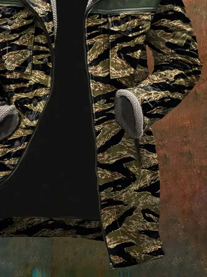 Men's Retro Camouflage Lapel Plush Coat