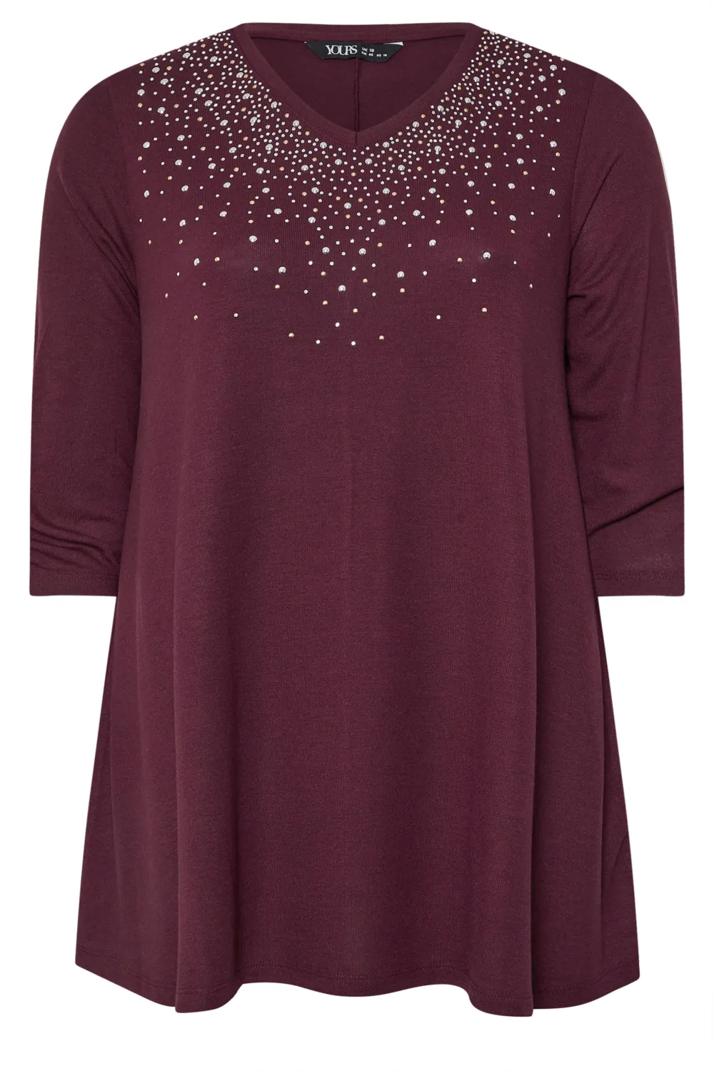 YOURS Curve Black Diamante Stud Swing Top