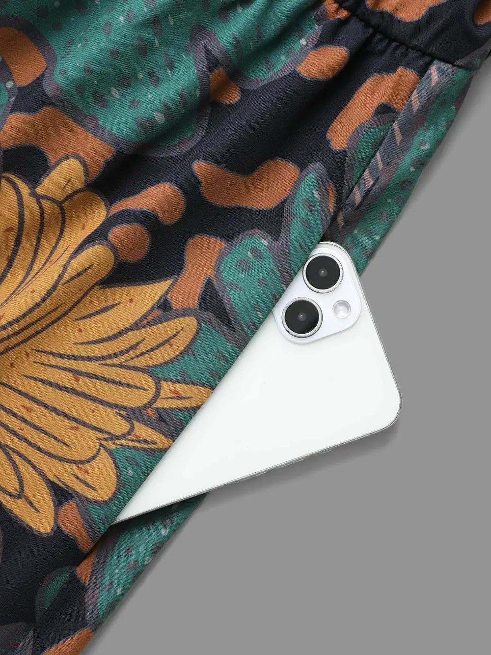 Boho Print Belted Lantern Sleeve Dress