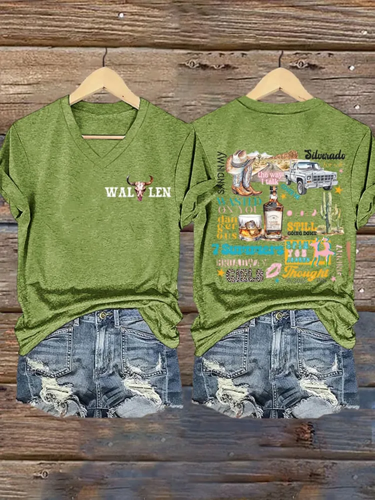Wallen Double-Sided Printed V-Neck Short-Sleeved T-Shirt