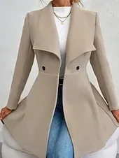 Women's Coat Warm Comfortable Pocket Buttons Fashion Plain Outdoor Vacation Double Breasted Long Turndown Regular Fit Long Sleeve Outerwear Black Red Camel Fall Winter