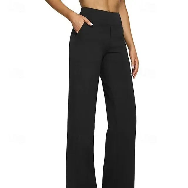 Women's Wide Leg Pants Trousers Palazzo Pants Fashion Streetwear Full Length High Waist Plain Pocket Elastic Waist Breathability Comfortable Micro-elastic Street Daily Wear Going out Dark Brown Black