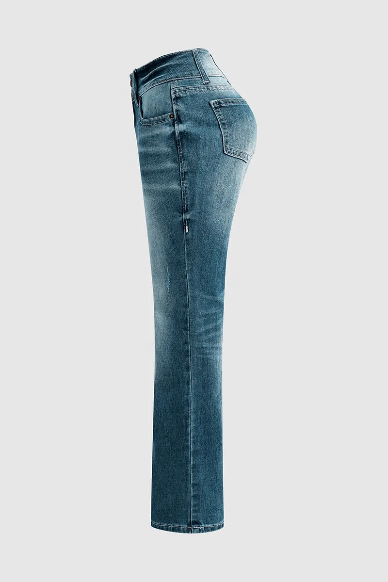 Double Button Mid Waist Bootcut Jeans