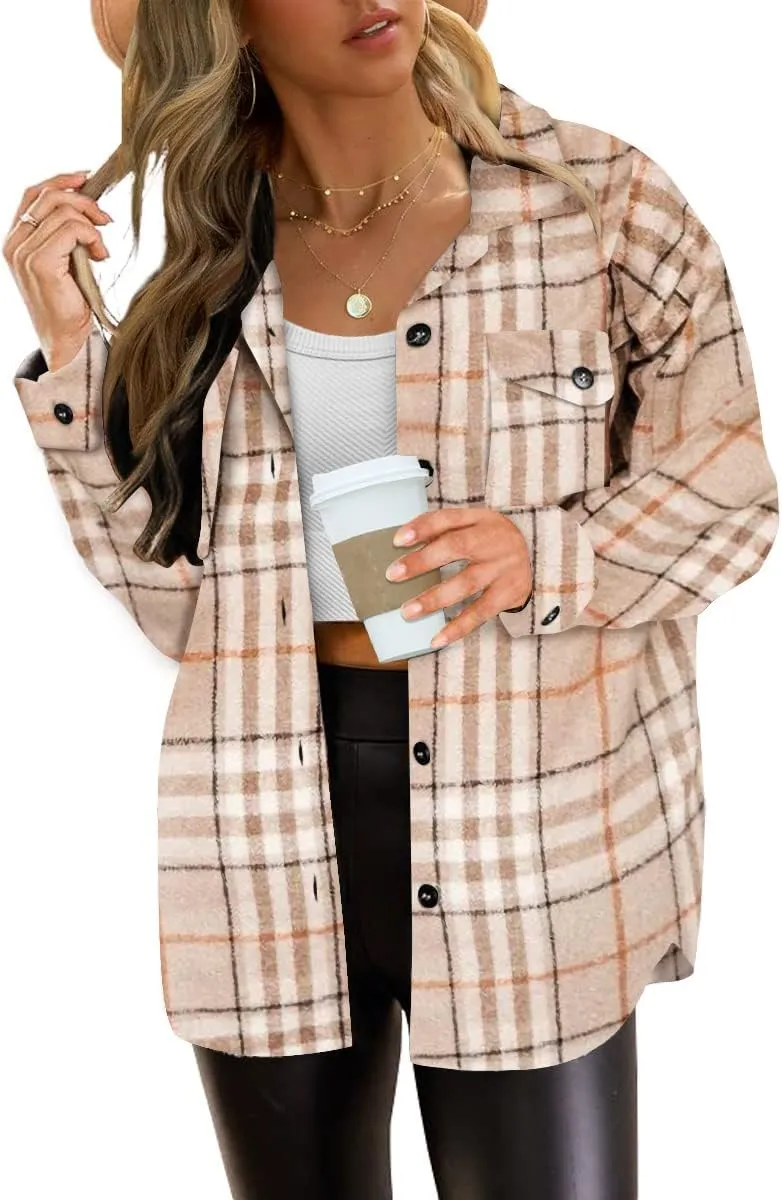 Womens Fall Outfits Fashion Clothes Shackets Flannel Plaid Button Down Long Sleeve Shirts Jackets 2024