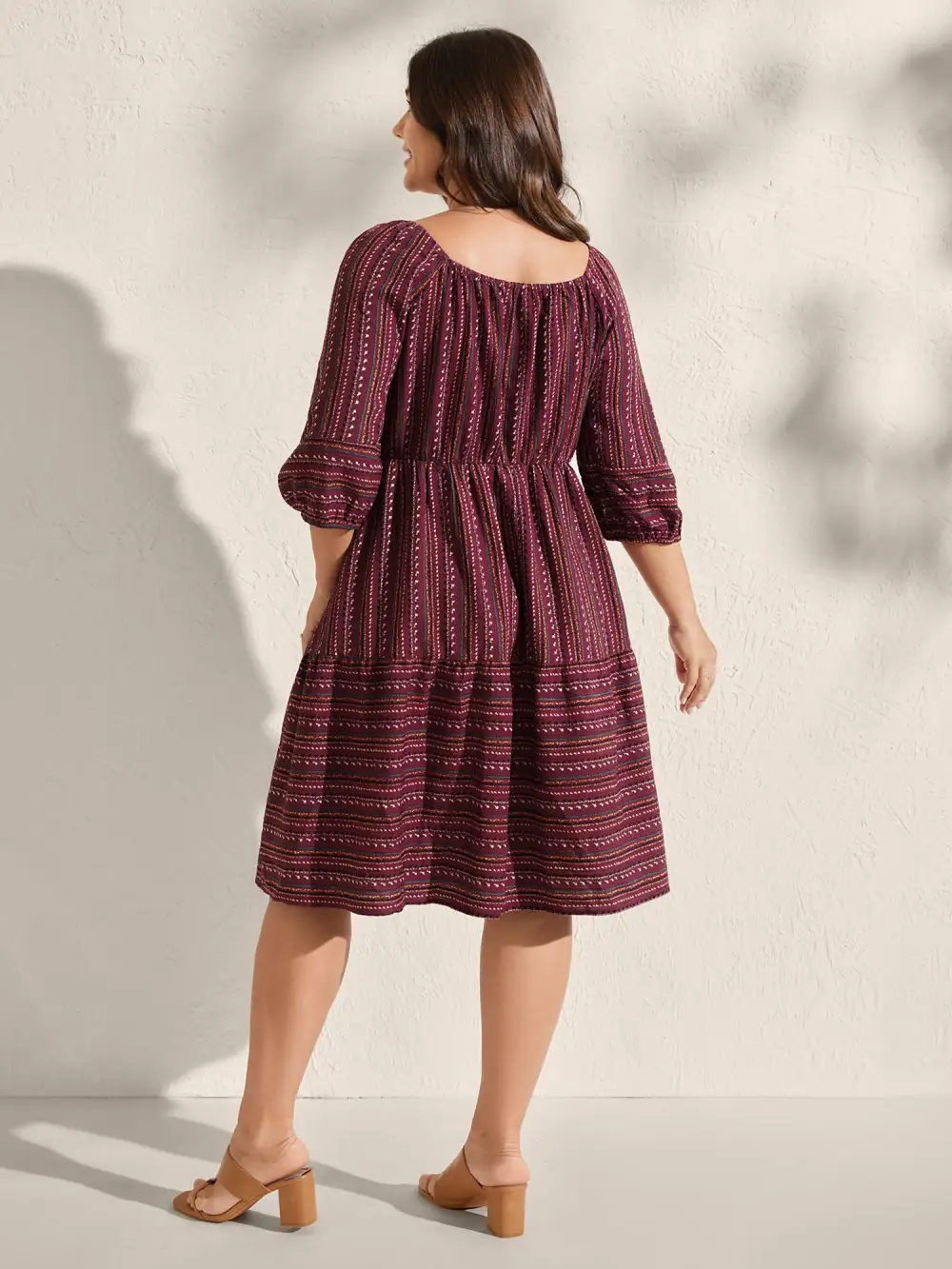 Fall Stripes Cinched-Waist Tie Midi Dress