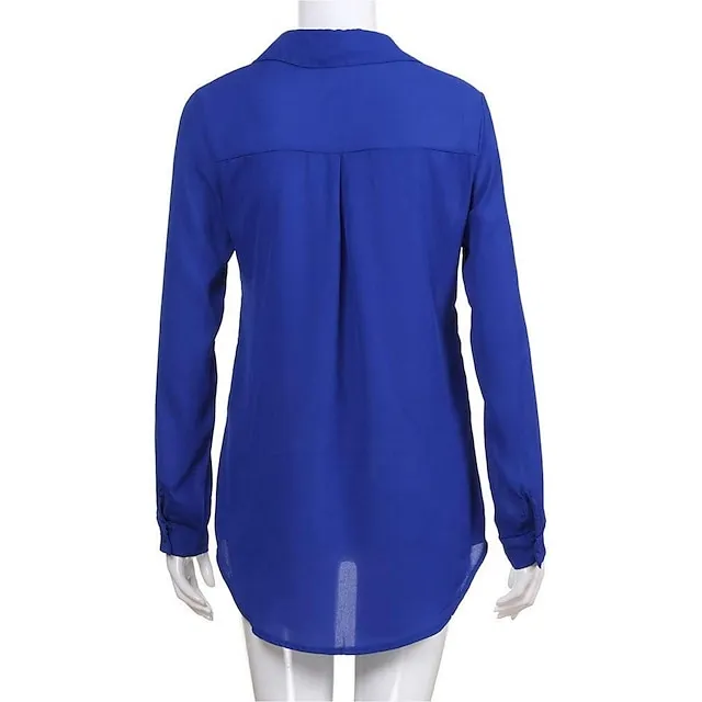 Women's Blouse Shirt Plain Shirt Collar Business Basic Elegant Tops Blue Yellow Gray