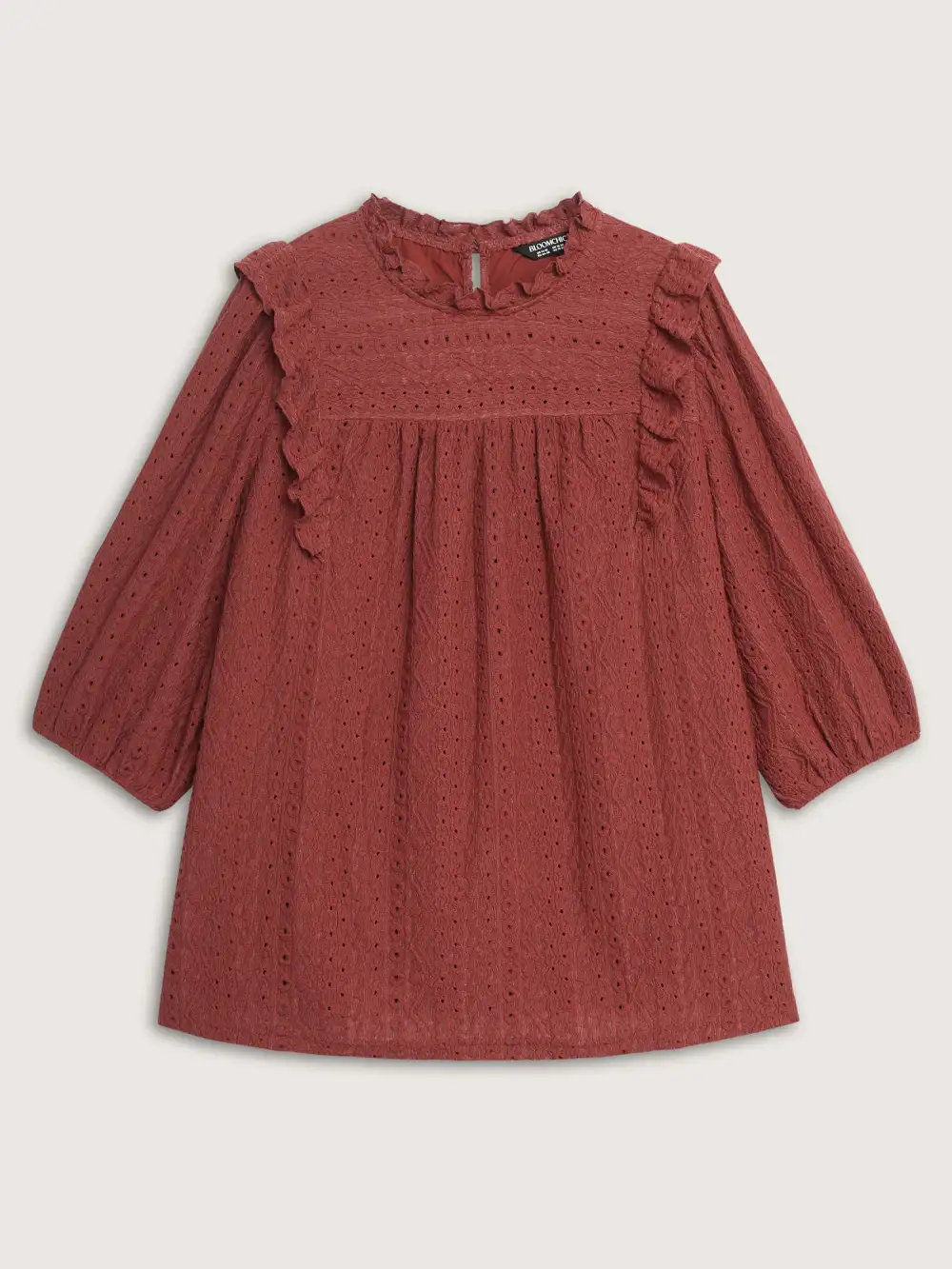 Textured Ruffled Neck Pleated Blouse