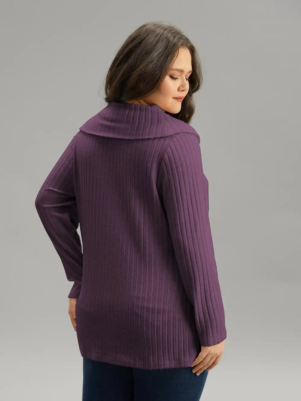 Plain Rib Knit Cowl Neck T-Shirt