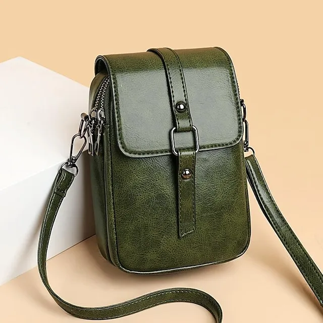 Women's Crossbody Bag Shoulder Bag Mobile Phone Bag PU Leather Shopping Daily Buckle Zipper Large Capacity Waterproof Lightweight Solid Color Black Red Brown