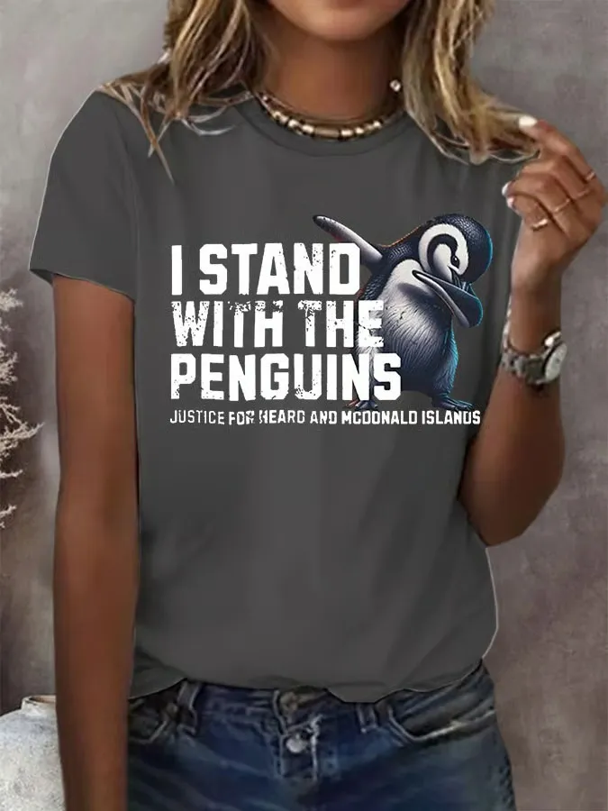 Women'S T-Shirt Women's I Stand With The Penguins Printed Short-Sleeved T-Shirt