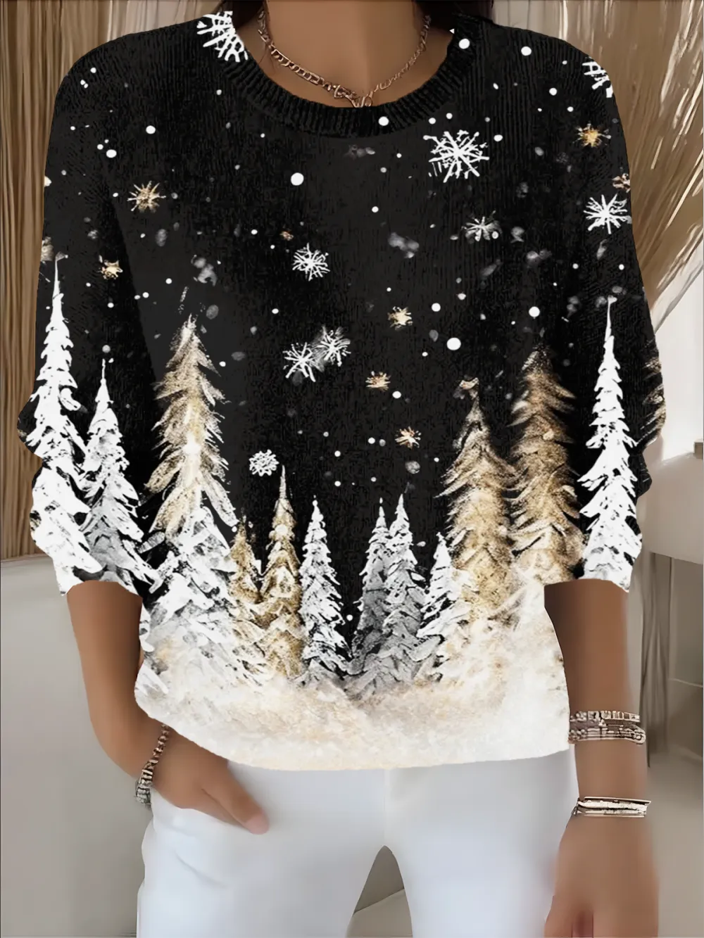 Women's Pullover Sweater Autumn and Winter Festival Floral Pattern Top