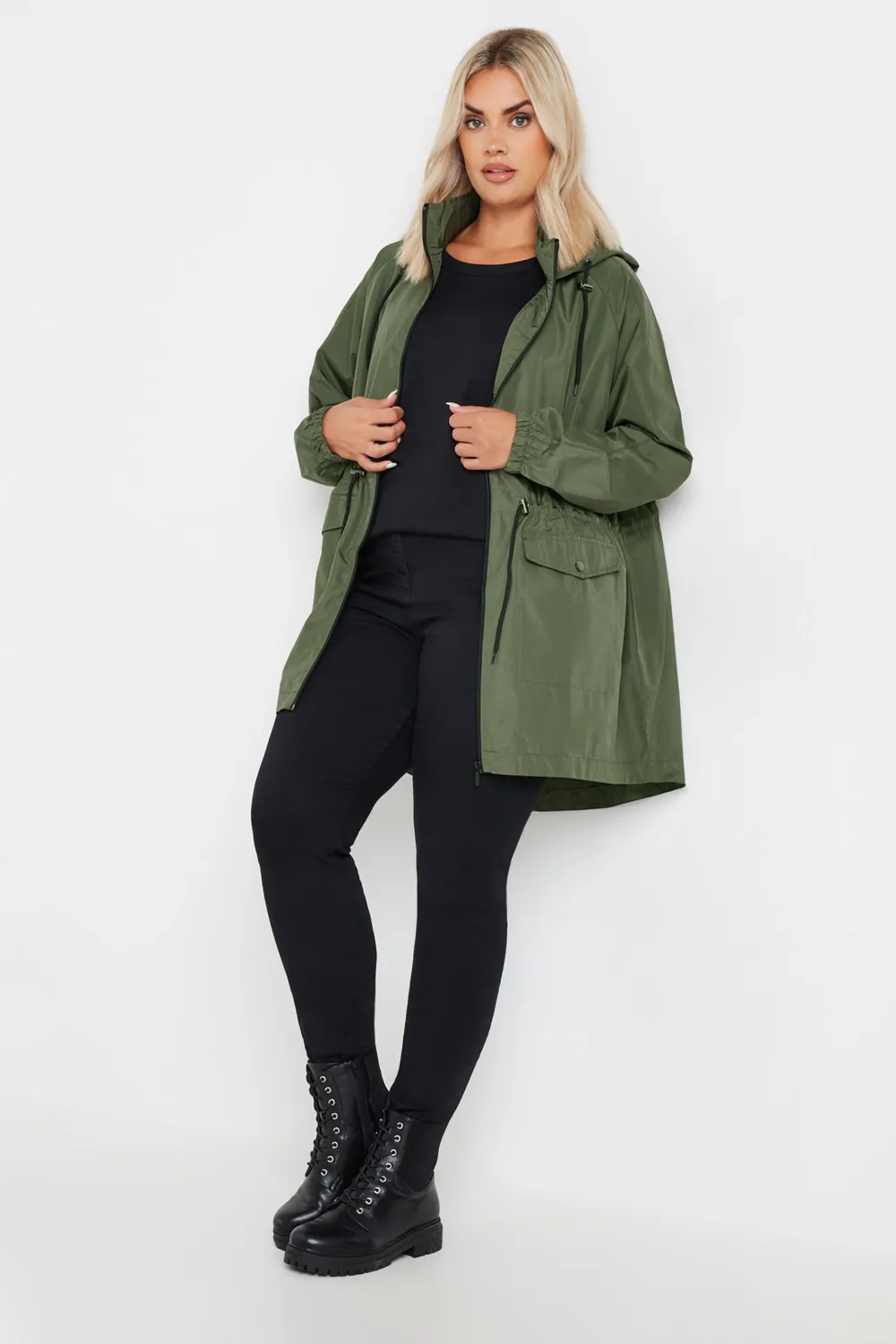 YOURS Curve Black Drawstring Lightweight Parka Jacket