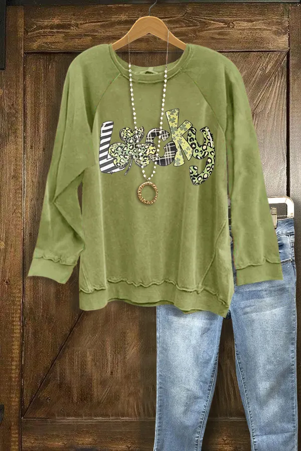St.Patrick's Lucky Print Crew Neck Sweatshirt