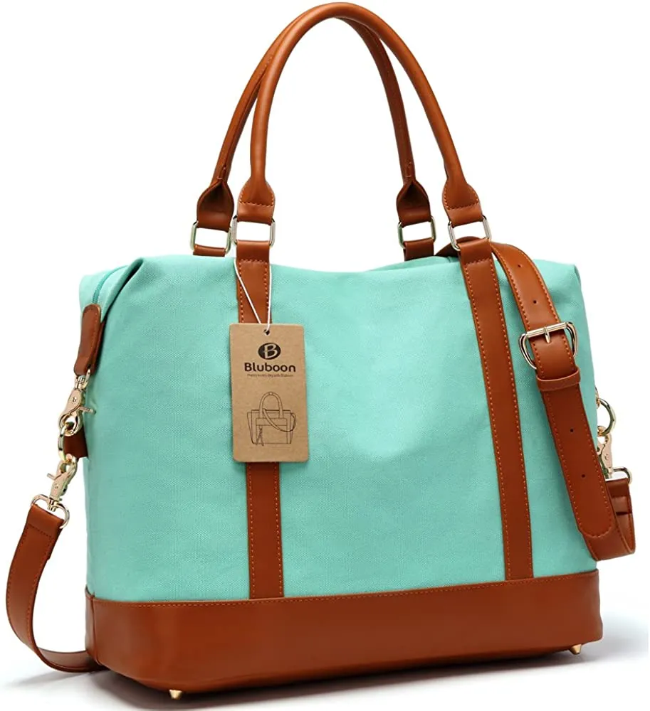 Ladies Canvas Weekender Bag Overnight Carry-on Tote Duffel in Trolley Handle